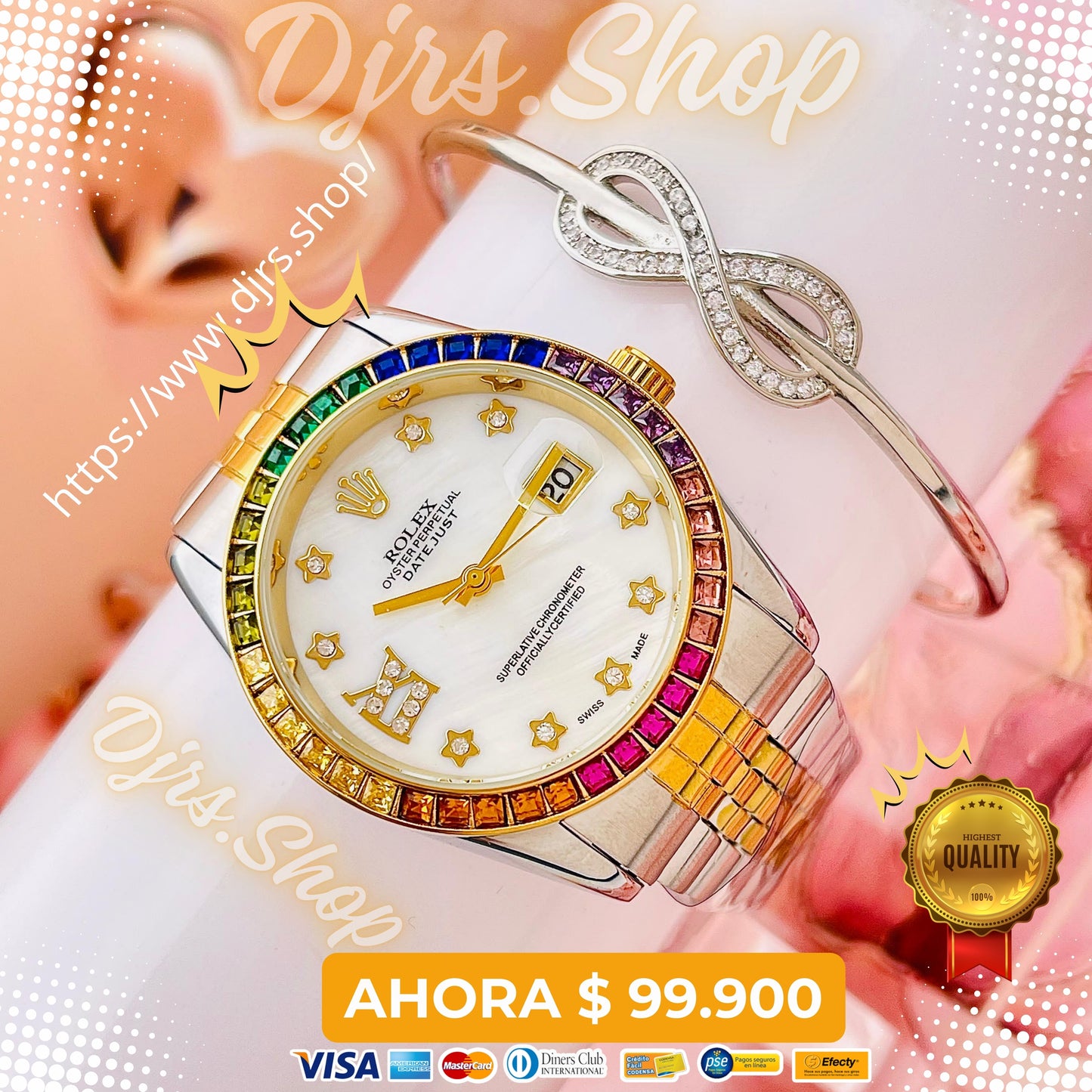 ⏱️✨ Reloj Rolex Stones Colors +Pulcera de regalo⌚ ¡Estilo y Lujo en Cada Segundo! 🌟Contiene Envio Gratis🚀