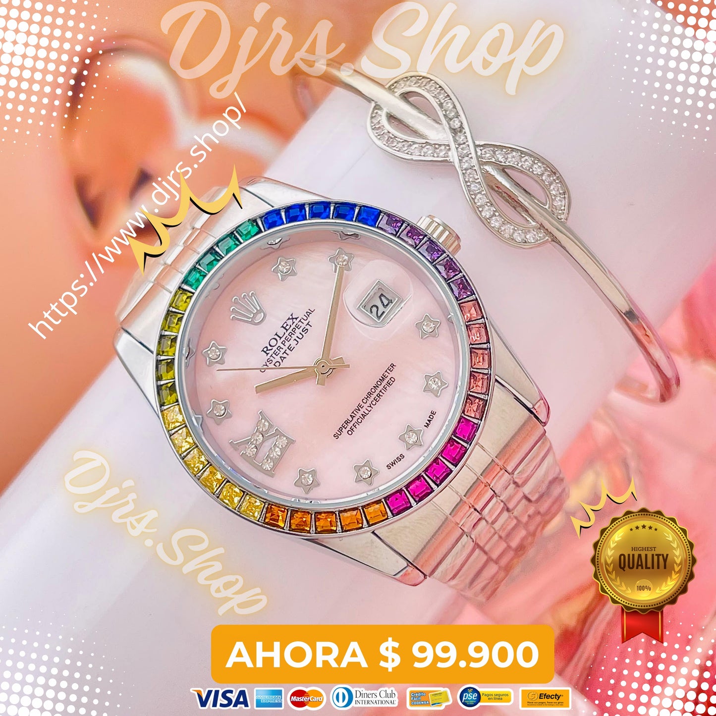 ⏱️✨ Reloj Rolex Stones Colors +Pulcera de regalo⌚ ¡Estilo y Lujo en Cada Segundo! 🌟Contiene Envio Gratis🚀