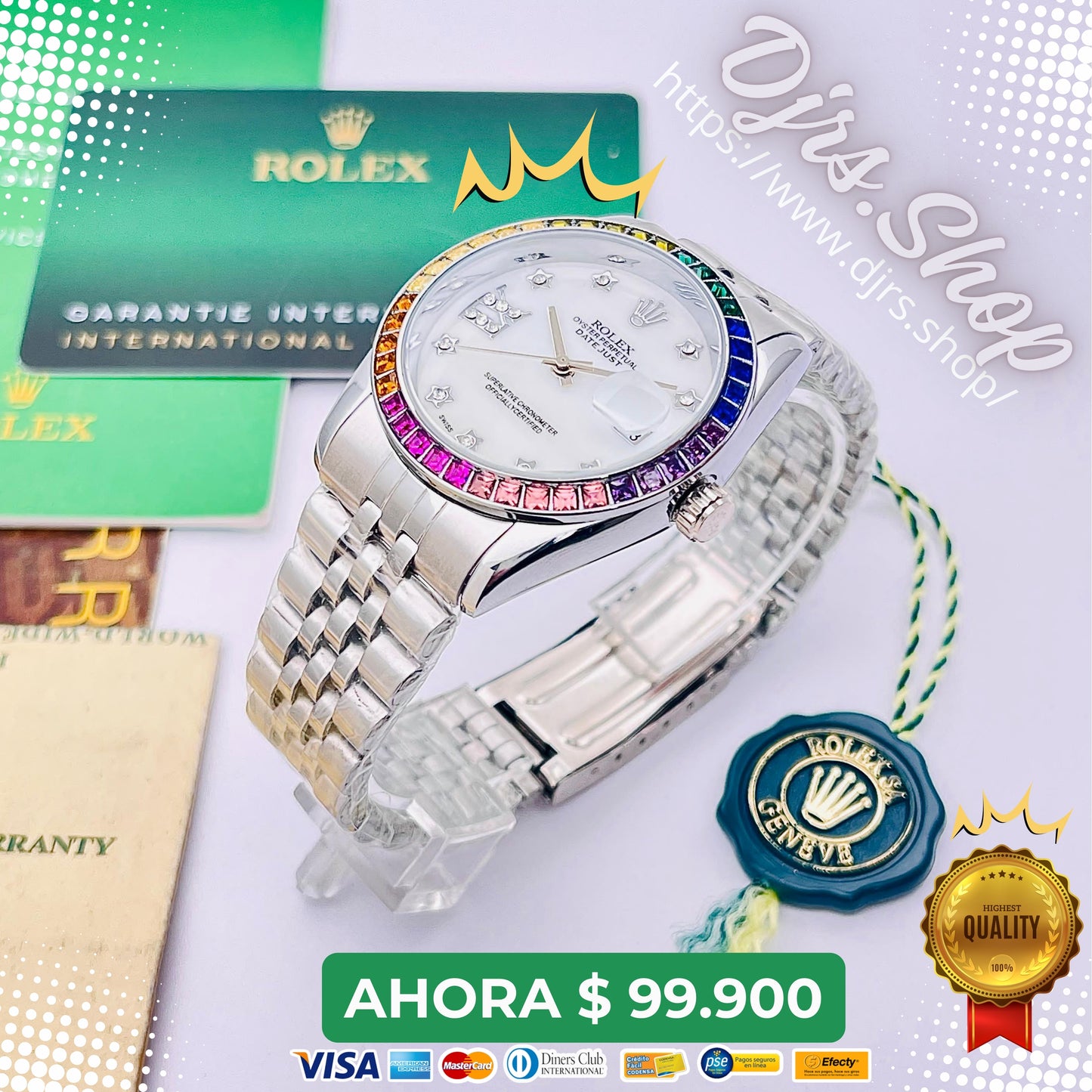 ⏱️✨ Reloj Rolex Stones Colors +Pulcera de regalo⌚ ¡Estilo y Lujo en Cada Segundo! 🌟Contiene Envio Gratis🚀