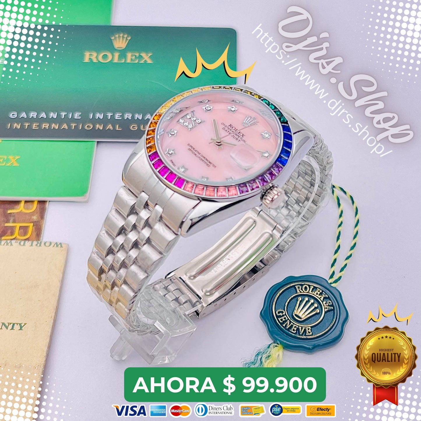 ⏱️✨ Reloj Rolex Stones Colors +Pulcera de regalo⌚ ¡Estilo y Lujo en Cada Segundo! 🌟Contiene Envio Gratis🚀