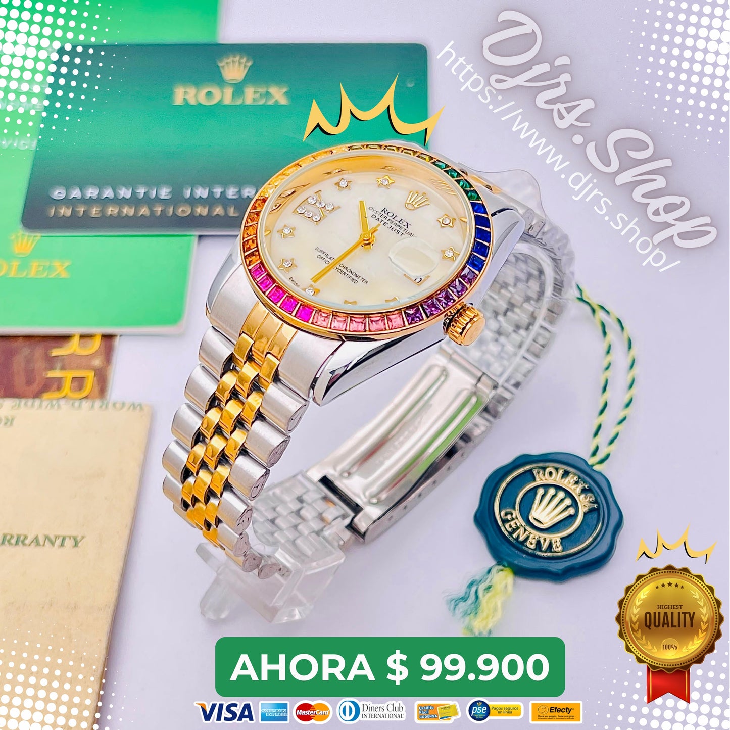 ⏱️✨ Reloj Rolex Stones Colors +Pulcera de regalo⌚ ¡Estilo y Lujo en Cada Segundo! 🌟Contiene Envio Gratis🚀