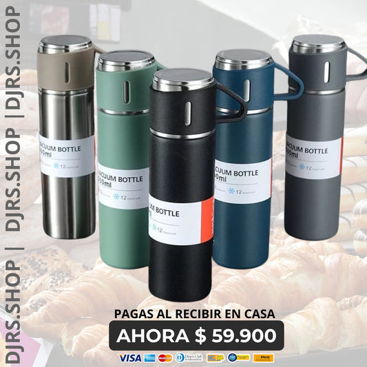 ☕🧳 Termo Vacuum con 3 Tazas - Mantén tus Bebidas Calientes y Frescas en Movimiento 🌟