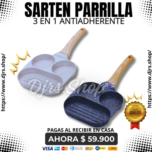 🔥🍳 Sartén Parrilla 3 en 1 Antiadherente | Versatilidad y Fácil Limpieza 🌟👩‍🍳