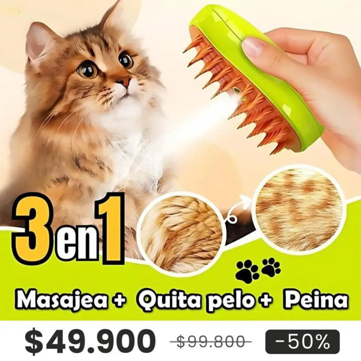 🐾✨¡Cepillo de Vapor para Mascotas!🐶🐱 Elimina el pelo suelto y cuida su pelaje 💨🐶Envio Gratis🚀🚀