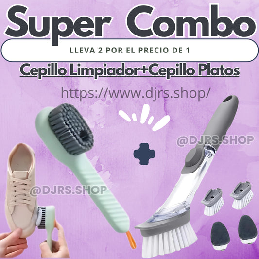 🧼✨ ¡Combo Cepillo Limpiador + Cepillo para Platos! 🏠 ¡Limpieza Fácil y Eficiente!