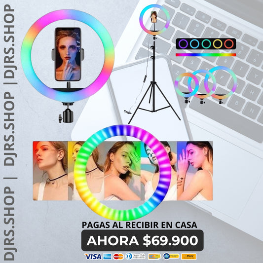 💡 Aro de Luz RGB LED 33 cm 📸 Iluminación Profesional 🌈 Múltiples Colores y Modos ✨ Ideal para Fotografía y Video