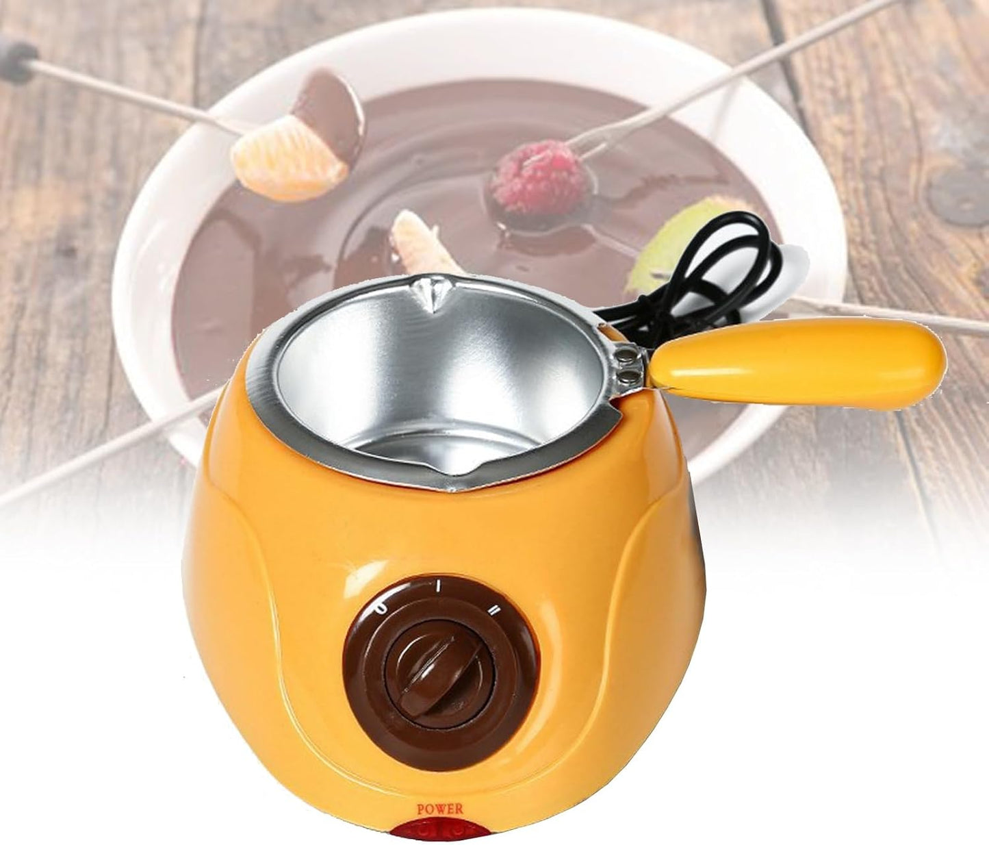 🍫✨ Olla Chocolatera Eléctrica Amarilla con Accesorio | Derrite & Disfruta ¡Compra Ahora!